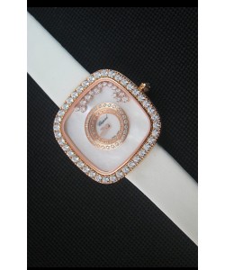 Chopard Happy Diamonds 38mm, Sangle Blanche et Cadran Blanc