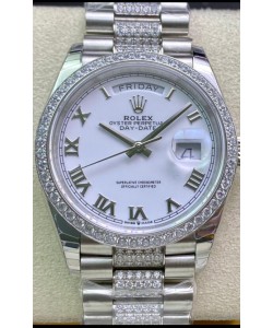 Montre Rolex Day Date Présidentielle M128349RBR-0026 904L Acier 36MM - Cadran Romain Blanc Qualité Miroir 1:1