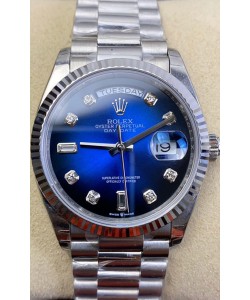 Montre Rolex Day Date Presidential 904L Acier 36MM - Cadran Bleu 1:1 Qualité Miroir 