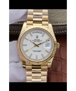 Montre Rolex Day Date Présidentielle 904L Acier Or Jaune 40MM - Cadran Blanc Qualité Miroir 1:1 