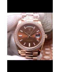 Montre Rolex Day Date Presidential 904L Acier Or Rose 40MM - Cadran brun qualité miroir 1:1 