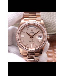 Montre Rolex Day Date Presidential 904L Acier Or Rose 40MM - Cadran brun qualité miroir 1:1 