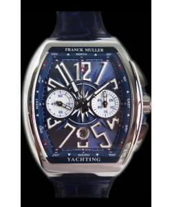 Franck Muller Vanguard montre suisse chronographe en acier 904L cadran bleu  