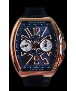 Franck Muller Vanguard montre suisse chronographe en or rose de 18 carats cadran bleu 