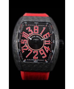 Franck Muller Vanguard montre suisse indexes rouges boîtier en carbone 