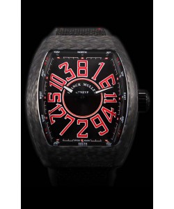 Franck Muller Vanguard montre suisse indexes rouges boîtier en carbone 
