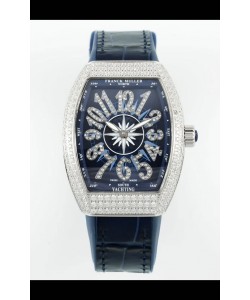 Franck Muller Vanguard V32 Cadran Bleu - Boîtier Diamants Réplique Montres Suisse