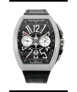 Franck Muller Vanguard V45 Chronographe 904L Acier Cadran Noir avec Diamants Montre Suisse