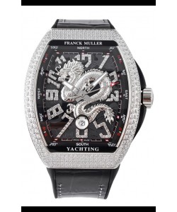 Franck Muller Vanguard Yachting Dragon V45 Cadran noir et lunette diamants Réplique Suisse