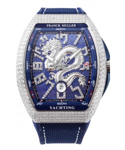 Franck Muller Vanguard Yachting Dragon V45 Cadran bleu et lunette diamants Réplique Suisse