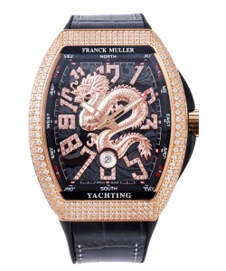 Franck Muller Vanguard Yachting Dragon V45 Cadran noir avec lunette or et diamants Réplique Suisse