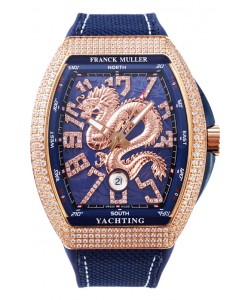 Franck Muller Vanguard Yachting Dragon V45 Cadran Bleu et Lunette Or Diamants Réplique Suisse