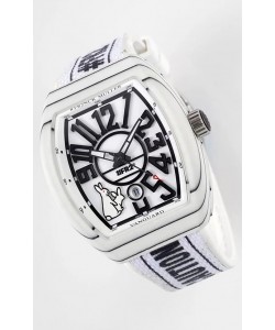 Franck Muller "Fr2nck" Vanguard Rabbit Edition Montre Suisse Réplique avec boîtier en carbone blanc 