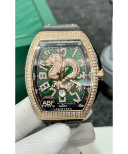 Franck Muller Vanguard Yachting Dragon V45 Cadran vert et lunette en diamants dorés Réplique suisse