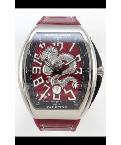 Montre Franck Muller Vanguard Super Clone Yachting Dragon V45 à cadran rouge et boîtier en acier inoxydable 