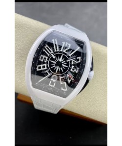 Franck Muller Vanguard Yachting Céramique blanche Cadran noir Montre réplique miroir 1:1 Suisse