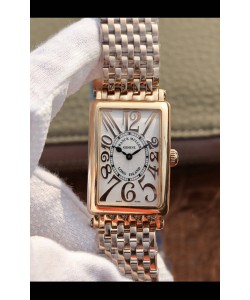 Montre suisse Franck Muller Long Island en or rose avec mouvement à quartz suisse