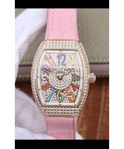 Montre Franck Muller Vanguard Ladies 1:1 Réplique Suisse 32mm Large Boîtier Or Rose