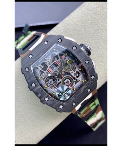 Montre Richard Mille RM011 Felipe Massa 1:1 Qualité Miroir Boîtier une pièce Carbone Forgé Noir avec Bracelet CAMO