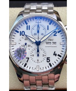 Réplique montre IWC Pilot Chronograph Edition, cadran blanc, boîtier en acier 904L, miroir 1:1