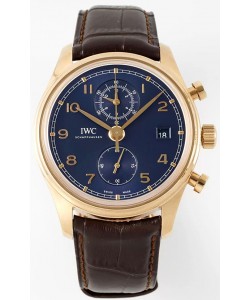 IWC Portugieser Chronograph Classic IW390305 Or Jaune Cadran Bleu Réplique miroir 1:1