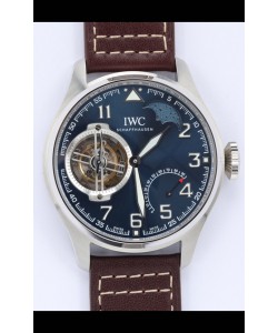 IWC Portuguese Véritable Mouvement Tourbillon Suisse Montre en acier avec cadran bleu 