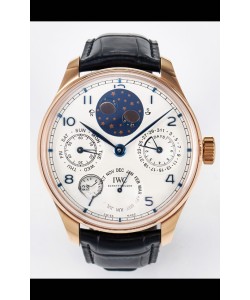 IWC Super Clone Portuguese Calendrier perpétuel en or rose Cadran blanc Réplique de montre 