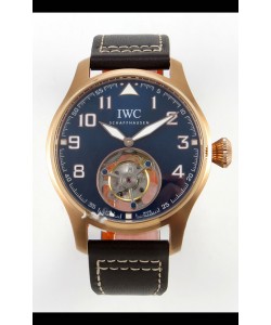 Réplique montre IWC Super Clone Portugaise Remontage Manuel Tourbillon Authentique Cadran Bleu Boîtier Or Rose