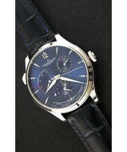 Montre Jaeger LeCoultre Master Geographic Suisse Réplique Boîtier de réserve de batterie en acier, Cadran bleu 