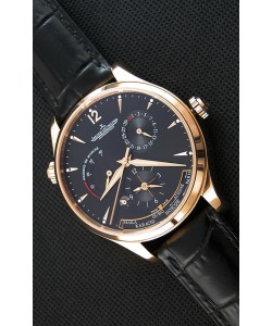 Montre Jaeger LeCoultre Master Geographic Suisse Réplique Boîtier de réserve de batterie rose or , Cadran Noir 
