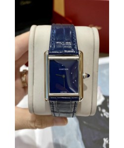 Montre Must De Cartier Tank Edition en acier inoxydable 904L cadran bleu foncé