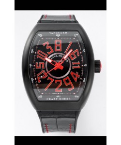 Franck Muller Vanguard Crazy Hours - Boîtier DLC - Cadran noir - Réplique Suisse 