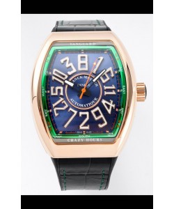 Franck Muller Vanguard Crazy Hours en plaqué or rose - Acier Cadran Bleu Réplique Suisse 