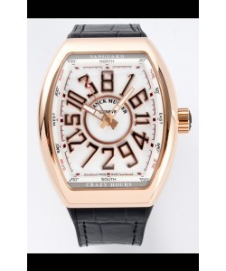 Franck Muller Vanguard Crazy Hours en plaqué or rose - Cadran blanc Réplique Suisse 