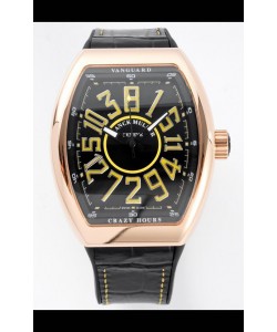 Franck Muller Vanguard Crazy Hours en plaqué or rose - Cadran noir Réplique Suisse 