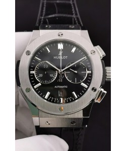 Hublot Classic Fusion Chronographe Boîtier Acier Inoxydable Cadran Noir Réplique Montre Miroir 1:1 