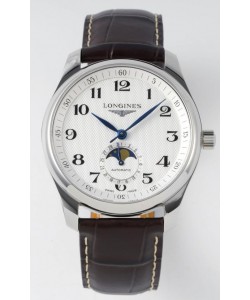 Longines Master Collection Chronographe Automatique Phases de Lune Cadran Blanc Réplique Suisse Bracelet Cuir