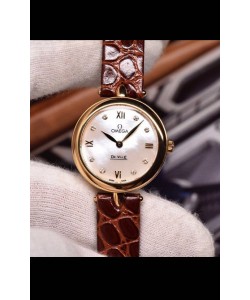 Omega De Ville Prestige - Montre suisse à quartz, édition Dewdrop, bracelet en or rose marron
