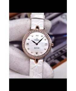 Omega De Ville Prestige - Montre suisse à quartz, édition Dewdrop, bracelet en or rose blanc