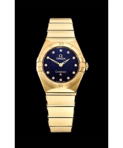 Omega Constellation Ladies Swiss Quartz Réplique 1:1 Miroir - Boîtier en or jaune et cadran noir étoilé 