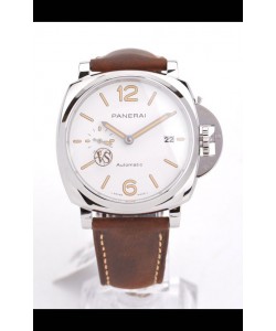 Panerai Luminor DUE PAM1046 Cadran blanc 42MM 1:1 qualité miroir - Acier 904L dans un bracelet en cuir 
