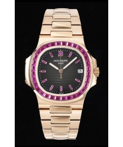 Patek Philippe Nautilus 5711 Cadran Noir Réplique Miroir 1:1 en Or Rose Acier 904L avec Lunette Rubis