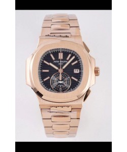 Patek Philippe Nautilus 5980/R Or Rose Boîtier en acier 904L avec cadran noir - Réplique Miroir 1:1