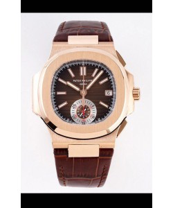 Patek Philippe Nautilus 5980/1R-001 Or Rose 904L Boîtier Acier avec Cadran marron - Réplique Miroir 1:1