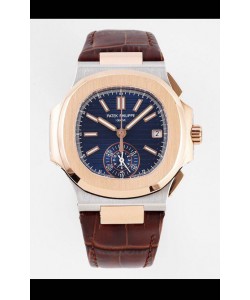 Patek Philippe Nautilus 5980/1R-001 Or Rose Bicolore Boîtier Acier 904L avec Cadran Bleu - Réplique Miroir 1:1