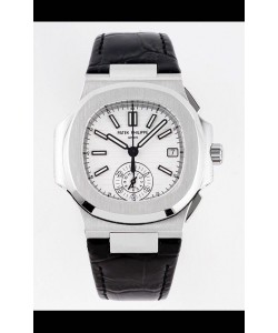 Patek Philippe Nautilus 5980/1A 904L Boîtier en acier, cadran blanc, bracelet en cuir - Réplique Miroir 1:1