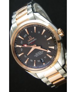 Montre Omega Seamaster Aqua Terra GMT 150M 43 mm Répliquée à l’identique 1:1 Étui à deux tons