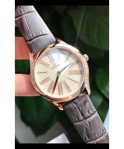 Omega De Ville Tresor Edition Montre Suisse à Quartz 36MM Boîtier Or Rose Cadran Blanc