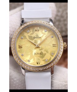 Omega De Ville - Cadran floral Mouvement à quartz suisse dans un boîtier bicolore - Cadran doré