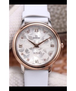 Omega De Ville Cadran Floral Mouvement à Quartz Suisse dans un boîtier deux tons - Cadran Acier